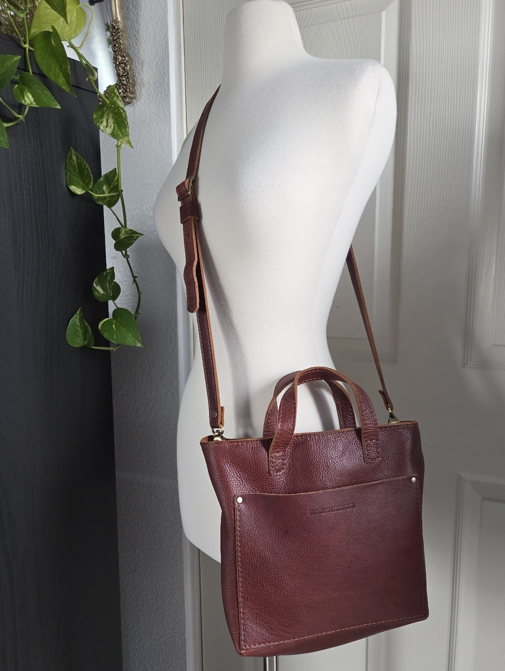 Portland Leather Nutmeg Mini Zipper Crossbody Tote Purse